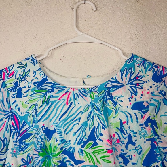 Lilly Pulitzer Fiesta Stretch Dress Coastal Blue Lion turquoise white pink - Picture 14 of 15